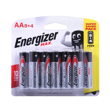 Energizer Max Alkaline AA Batteries Pack of 8 + 4 Free