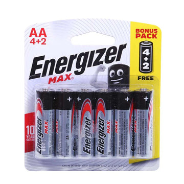 Energizer Max Alkaline AA Batteries Pack of 4 + 2 Free